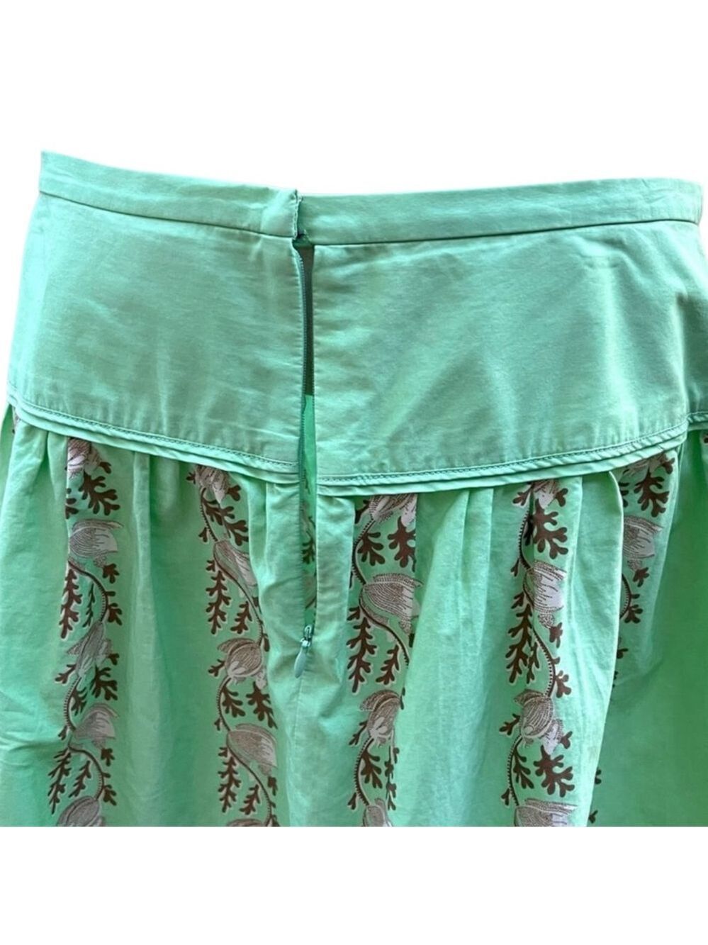 J.Crew Size 12 Mint Green Floral A-Line Cotton Skirt Boho Preppy Cottagecore - Picture 4 of 7